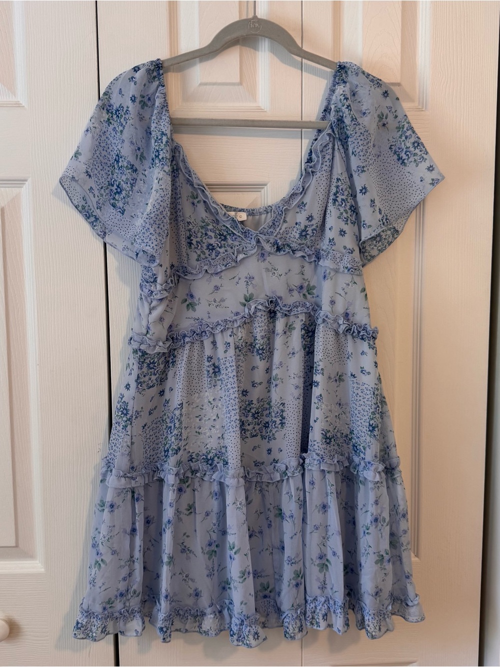 Altar'd State Blue Floral Ruffle Tiered Dress
